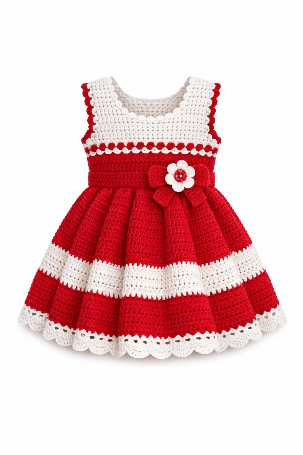 red baby dress 0-3 months Handmade Christmas Baby Dress Crochet Red And White Baby Outfit 0-3 Months