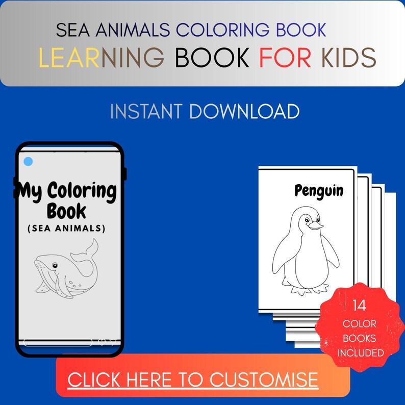 Sea Animals Coloring Book for Kids: Learning Activity (instant Download ...