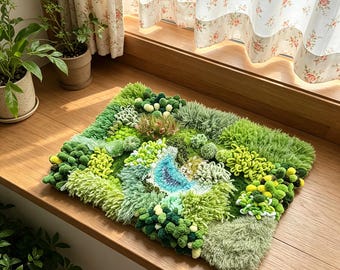 Handmade 3D Moss Rug, 1.3ft*2ft, small rug, Nature inspired, Rug for Living, Kids Room