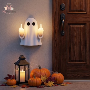 Lámpara de pared de fantasma de Halloween, divertida decoración de fantasma con el dedo medio, luz nocturna espeluznante de Halloween, aplique de pared de fantasma, decoración gótica para el hogar