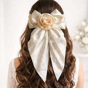 Oversized Satin Rose Hair Bow Clip, Bridal Wedding Accessory, Elegant Women's Styling