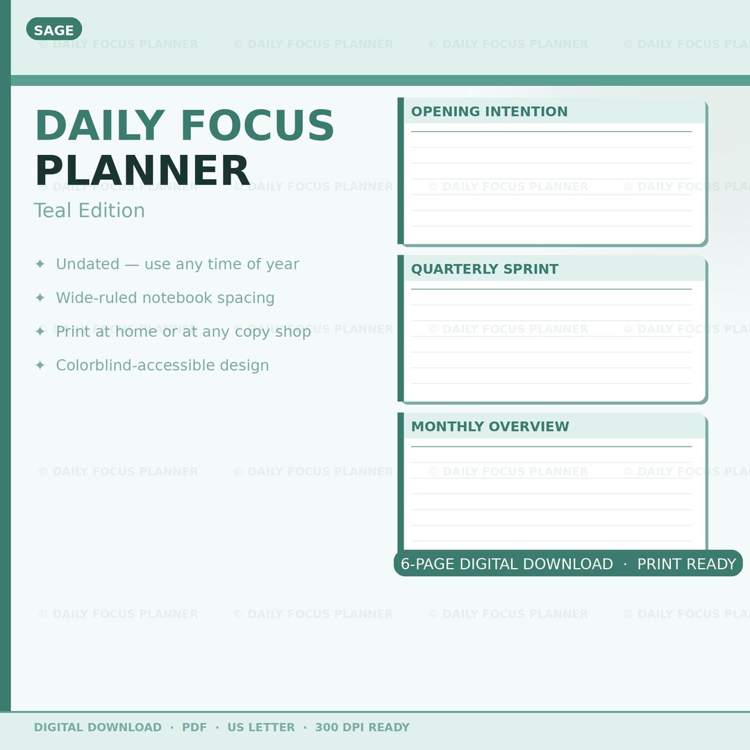 Daily Focus Planner Printable PDF | ADHD Planner | Neurodivergent ...