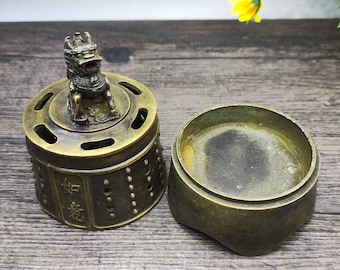Bruciatore di incenso Qilin in ottone vintage – Incensiere con bestie mitologiche cinesi – Diffusore di aromi Feng Shui