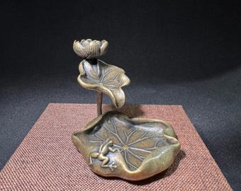 Vintage Brass Lotus Backflow Incense Burner | Handcrafted Waterfall Censer with Frog | Zen Garden Decor