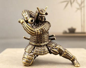 Antique Brass Samurai Incense Holder – Hand-Carved Armor Figure, Japanese Desktop Decor