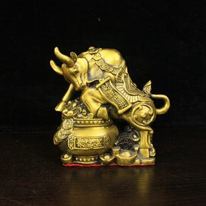 Massive Messing Sternzeichen Ochse Statue mit Schatztopf | Feng Shui Wohlstand Dekor