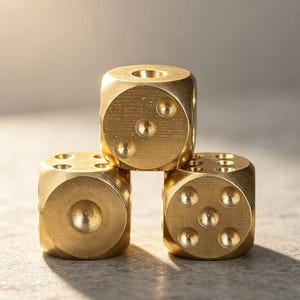 Solid Brass Dice Set – Handcrafted Metal Game Pieces, Tabletop Decor