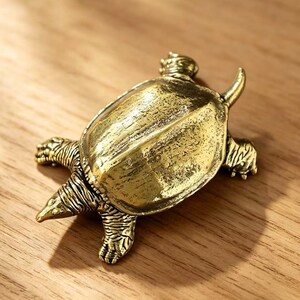 Handcrafted Solid Brass Softshell Turtle Figurine –  Wealth & Longevity Decor, Tea Pet or Desk Ornament