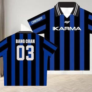 Stray Kids svartblå randig tröja med krage, STAY Fandom Casual kortärmad fanuniform