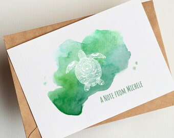 Sea Turtle Notecard Template Canva Editable Printable Personalized Turtle Stationery Gift for Kids Bohemian Turtle Greeting Card Editable