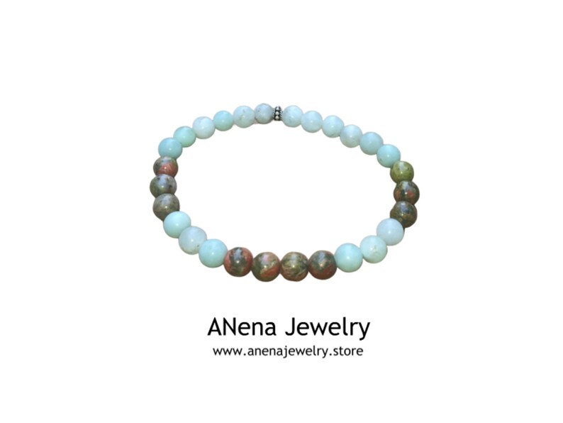 Men#39;s Gemstone Bracelet, Unakite , Matte Amazonite And 925 S Men#39;s Gemstone Bracelet, Unakite , Matte Amazonite And 925 S