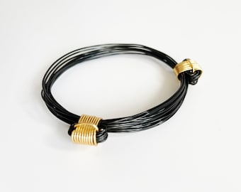 African Elephant Knot Bracelet - 2 Knot BLACK & GOLD Color Metal V2 made in Zimbabwe ships from USA.