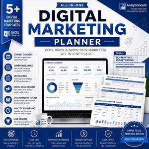 Digital Marketing Sales Excel Template Bundle, Content Calendar, Sales Pipeline Planner