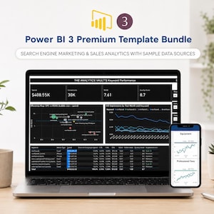 Szablony Power BI 3, panele danych SEM, analiza kampanii, analiza sprzedaży ze źródłami danych