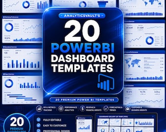 20 KPI PowerBI Templates, Dashboards & Business Analytics Report Suite PBIX Instant Download