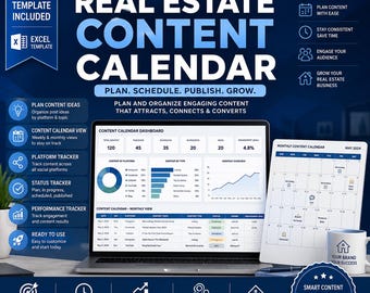 Real Estate Content Calendar Excel Template: Realtor Social Media Planner (Excel)