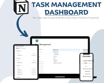 Notion Task Management Template | Productivity Dashboard, Planner System (Digital Download)