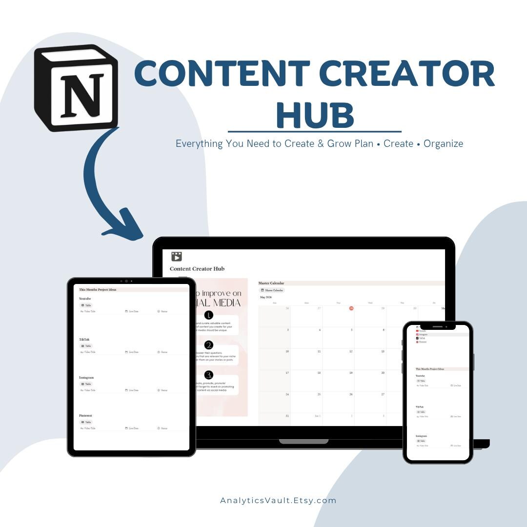 Content Creator Hub Notion Template: Social Media Planner, Brand ...