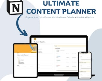 Notion Content Planner: Social Media Calendar, Workflow Dashboard, Post Ideas (Digital Template)