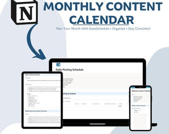 Content Calendar Notion Template: Social Media Planner, Monthly Posting Schedule (Digital Download)