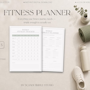 Agenda fitness minimalista stampabile / Diario di allenamento e palestra / Monitoraggio delle abitudini / Progressi nella perdita di peso / Agenda benessere in PDF