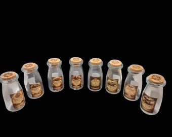 Replacement empty glass spice bottles for Spicebound Library Volumes