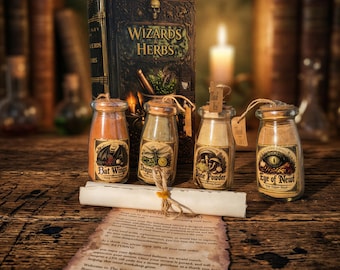 Wizard Spice Gift Set, Wooden Book Box, Fantasy Seasonings, Handmade Herb Container