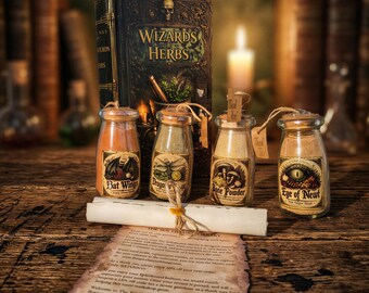 Handcrafted Wizard Spice Box Set, Fantasy Wooden Book, Culinary Apothecary Blends
