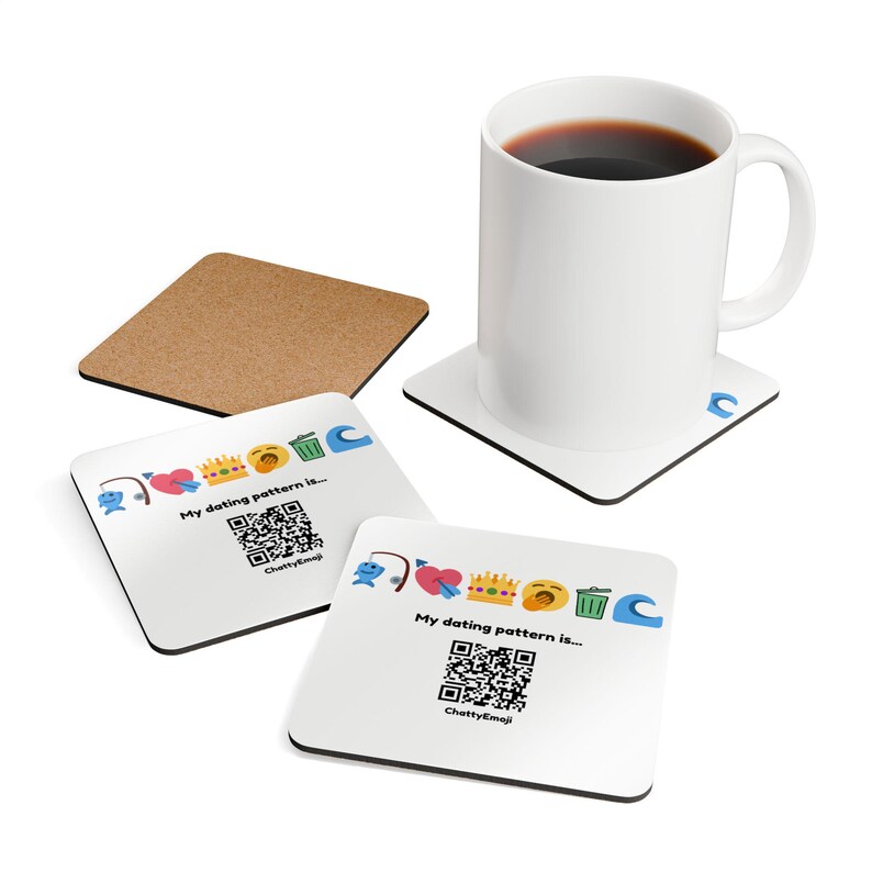 Emoji Dating Pattern Corkwood Coaster Set - Catch and Release image 3