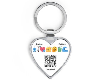 Heart Keychain  with Emoji Dating/Breakup Pattern - select your pattern from the dropdown