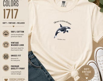 T-shirt con orca / Maglietta minimalista con grafica oceanica / Maglietta in cotone tinta in capo