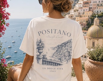 T-shirt Positano La Dolce Vita / Maglietta Costiera Amalfitana Italia / Maglietta Comfort Colors tinta in capo / Regalo di viaggio