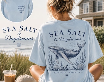 Maglietta con grafica "Sea Salt & Daydreams Whale" / Maglietta dai colori rilassanti della spiaggia