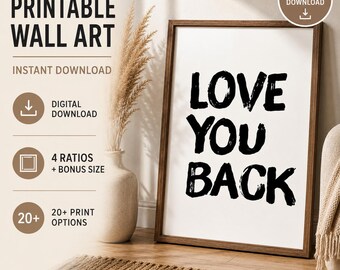Stampa "Ti amo" / Citazione d'amore da appendere al muro / Poster con tipografia in bianco e nero / Decorazione per la camera da letto, download digitale stampabile