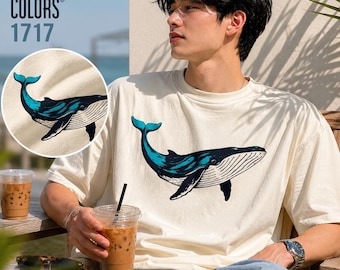 T-shirt vintage con grafica di balena, maglietta Comfort Colors tinta in capo, vita marina costiera