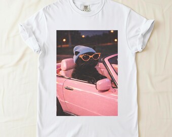 Maglietta con gatto in tessuto convertibile / Maglietta grafica retrò, cotone Comfort Colors