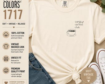 Maglietta Sunday Coffee Club / Maglietta Vintage Sketch Iced Coffee / Top in cotone Comfort Colors