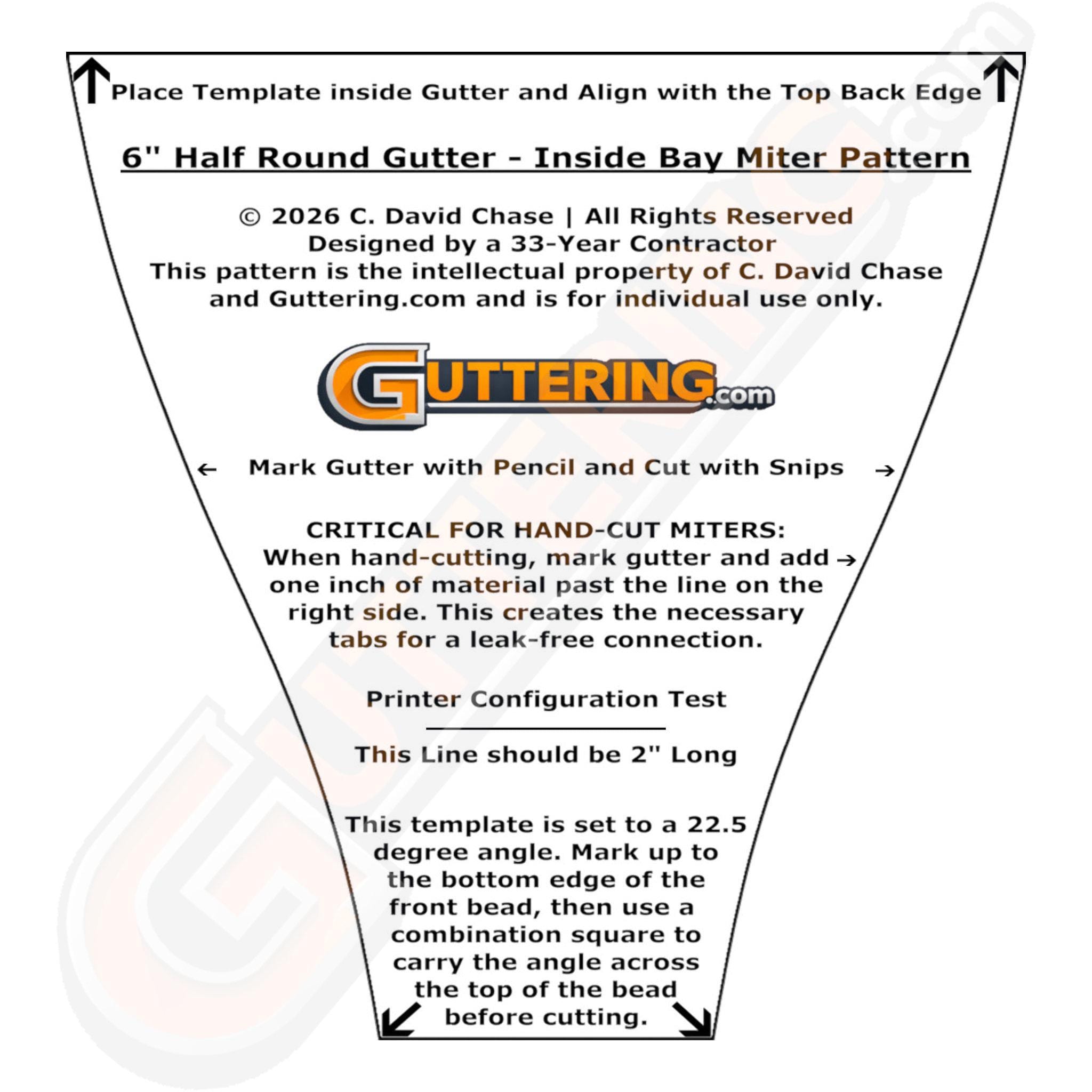 Mitre Pattern 6 Inch Half Round Gutter Miter Patterns – Inside Outside Corners ...