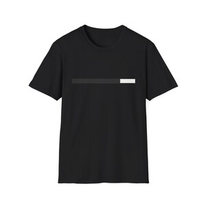 May include: Black crew neck t-shirt with a horizontal loading bar design. The bar starts dark gray and fades to white on the right side. A simple, modern graphic tee.
