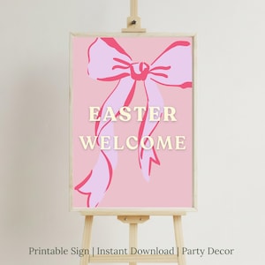 Rosa Ostern Willkommen Zeichen, Party Dekor zum Ausdrucken (Instant Download)