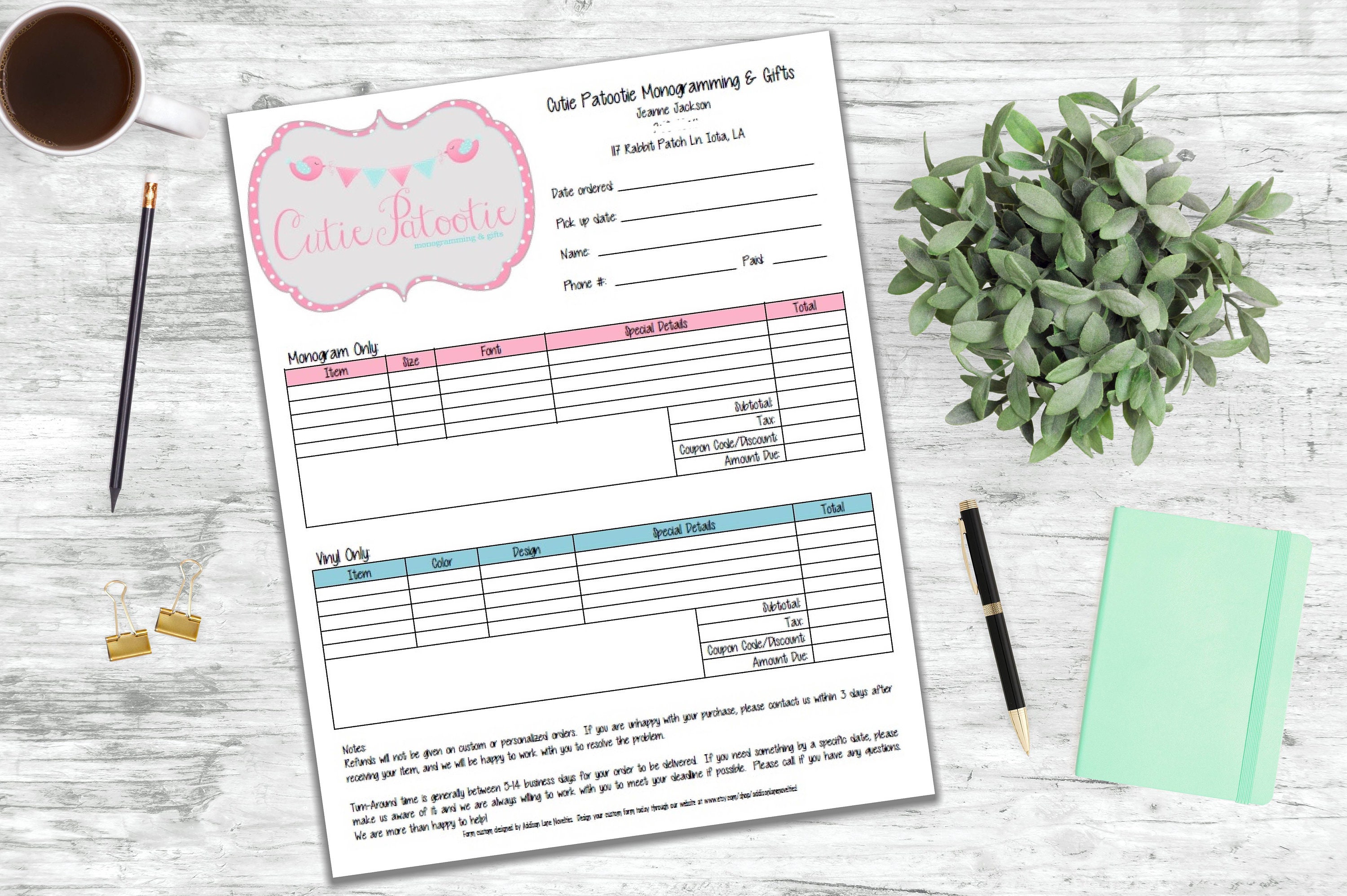 Custom Designed 2part Carbonless Order Forms in Full Size Etsy