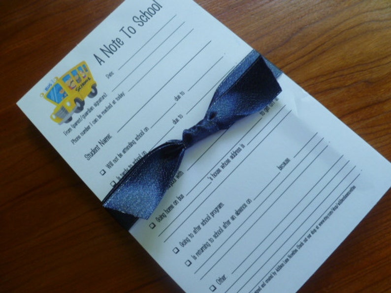 Absence Note Pad Custom Back to School Form - Custom Note to School Pad - Custom Excuse ...