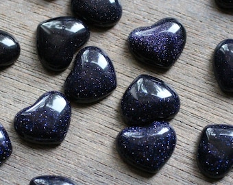 Blue Goldstone Small Stone Shaped 15 mm Heart with Flat Back K260