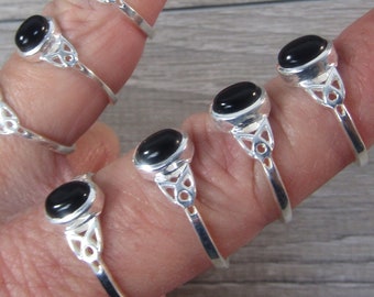 Black Onyx Sterling Silver Ring Celtic Trinity Knot