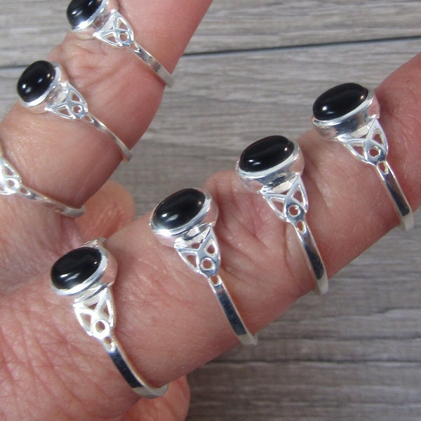 Black Onyx Sterling Silver Ring Celtic Trinity Knot