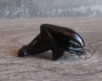Obsidian Stone Dolphin Figurine F7