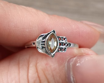 Citrine Ring Sterling Silver 925 Boho Hamsa Hand