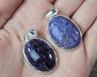 Charoite Sterling Silver 925 Pendant Oval 25 mm Crystal