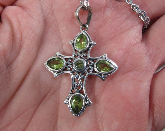 Featured listing image: Peridot Cross Sterling Silver Pendant with Stainless Steel Chain P120