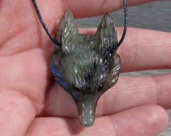 Labradorite Fox Head Bead Shaped Stone Figurine